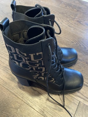 GUESS Women s GROWS-R Logo Ankle Boots Platform Chunky Heel Black/Brown Size 8.5