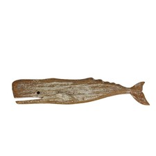 Escultura de pared de ballena de madera costera encalada 29 pulgadas colgante decoración arte