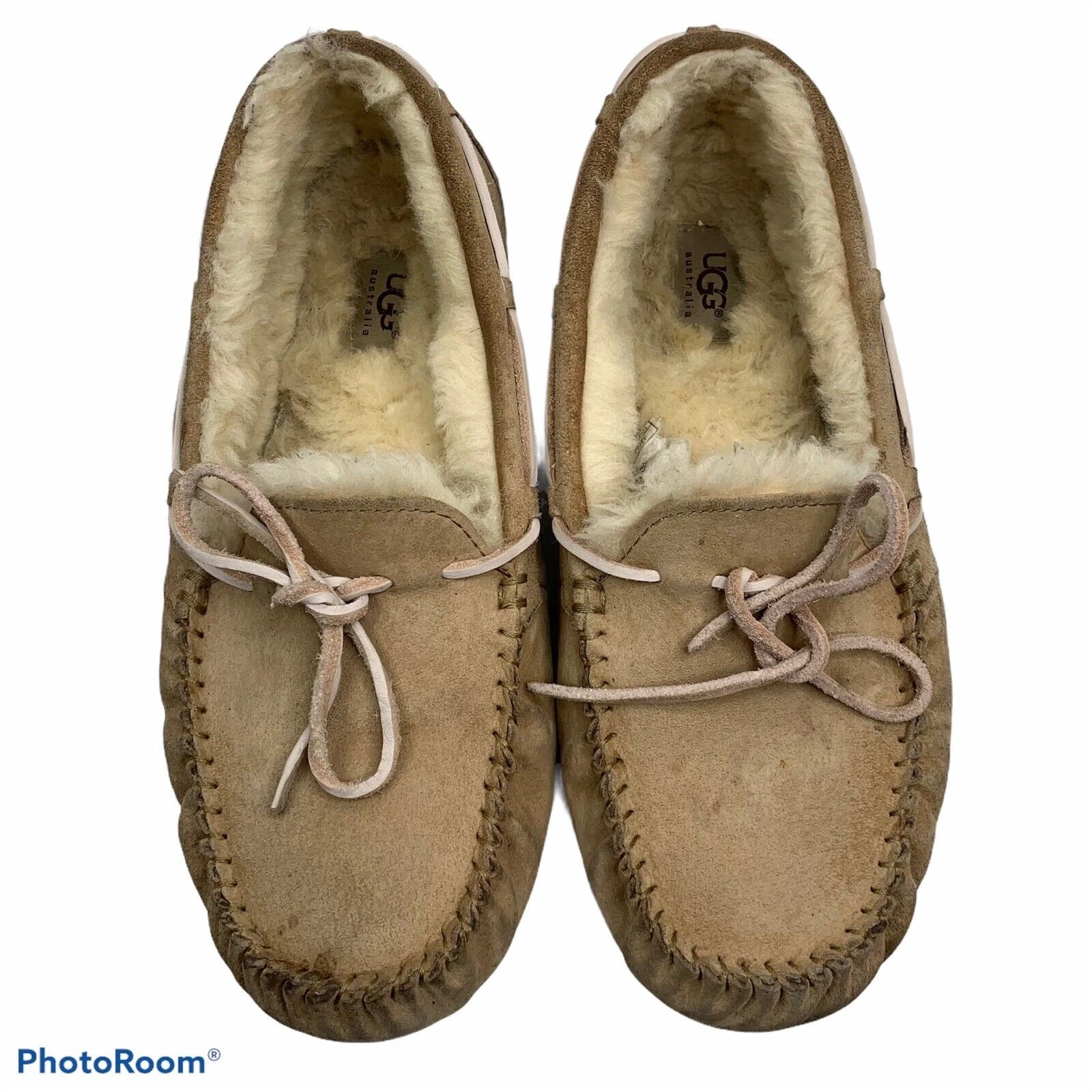 Scarpe slip on Ugg donna taglia 11 Dakota ciabatte pelle nabuk beige tabacco 5612