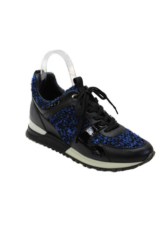 Louis Vuitton Womens Lace Up Knit Trim Trainers Sneakers Black Blue Size 39