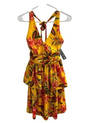 NWT BCX Halter Dress Mini Tiered Floral Tropical Vacation Summer