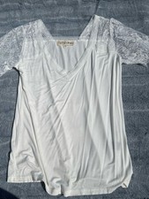 White Lace Sleeve V-Neck Top - Soft Knit