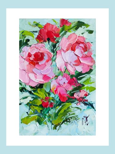 original oil painting Rose bouquet flowers artwork Floral mini wall art 6*4 in - Picture 2 of 14