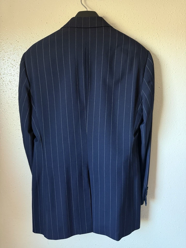 Traje Polo Ralph Lauren Blue Label 42R Azul Marino Lana Sencillo Pecho Rayas Foto 2 de 4