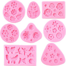 Flower Fondant Molds - 8 Pcs Flower and Butterfly Candy Silicone Molds for Choco