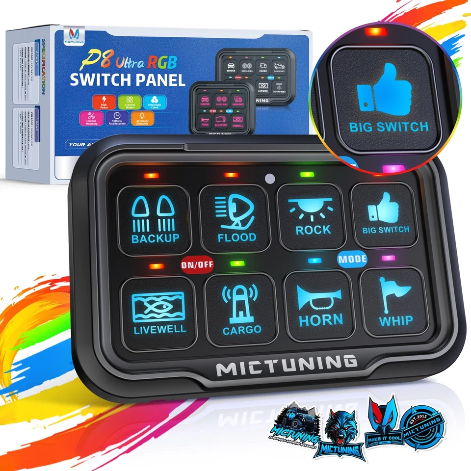 RGB 8 Gang LED Switch Panel Kit Automatic Dimmable Off Road Light Controller - Image 4 of 4