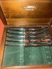 Vintage CutCo 1058 Steak Knives Swirl Orange Set Of 5 In Orig Felt Lined Box
