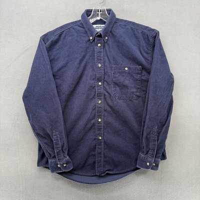 Vintage Enrico Gorlani Corduroy Button Down Shirt Mens Medium Navy Long Sleeve