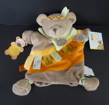 U1 DOUDOU ET COMPAGNIE OURS INDIEN MARIONNETTE MARRON ORANGE VERT TIPI 100% NEUF