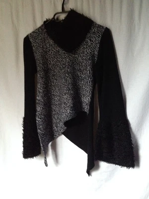 pull noir gris chiné tunique asymétrique YS t.2 - Photo 1/2