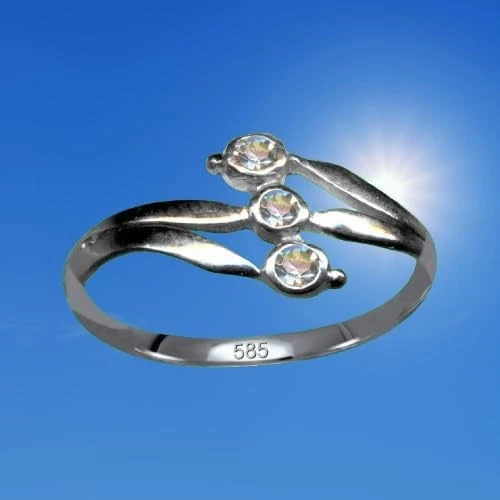 I RING I Design Jugendstil I Echt 585 Massiv Weißgold +3 Echte Diamanten I - Bild 2 von 4