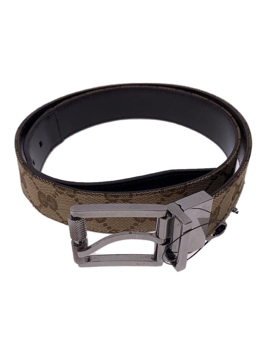 GUCCI GG Canvas Belt with Silver Buckle Leather BEG Print for Women