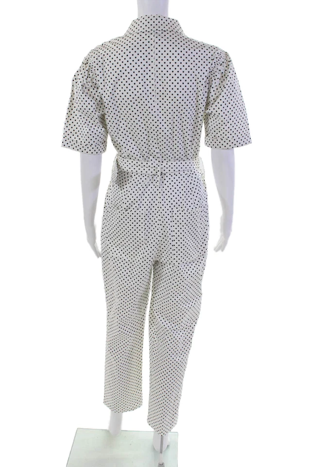 Weworewhat Womens Cotton Polka Dot Collared Short Sleeve Jumpsuit White Size M - Image 4 of 4
