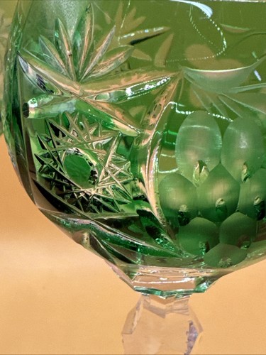 Nachtmann Bleikristall emerald green Grape Cut To Clear Wine Glass Set Of 2 - Picture 4 of 15