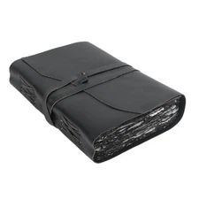 Vintage Black Leather Journal - 200 Pages Gray Deckle Edge Rustic Paper, Unli...