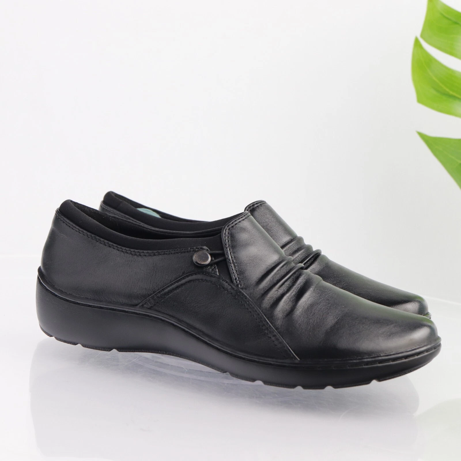 Mocassino Clarks donna Cora crepuscolare taglia 9 5 LARGO shootie nero scarpa bassa in pelle