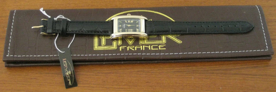 NUEVO RELOJ LA MER (LAMER) FRANCE para mujer enchapado en oro de 18 quilates ~ correa negra y estuche original Foto 4 de 4