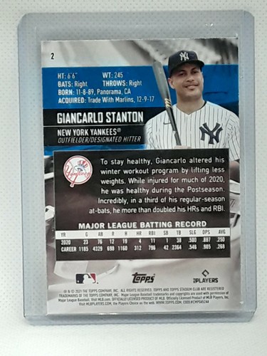 Giancarlo Stanton 2021 Topps Stadium Club Baseball - #2 - New York Yankees - Picture 2 of 2