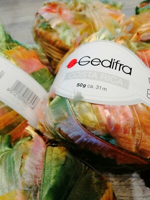 Effektbändchengarn 650 Gramm Costa Rica von Gedifra 3804 grün-gelb-rot-meliert