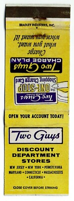 Two Guys Department Stores Charge Card Vintage Matchbook Cover
