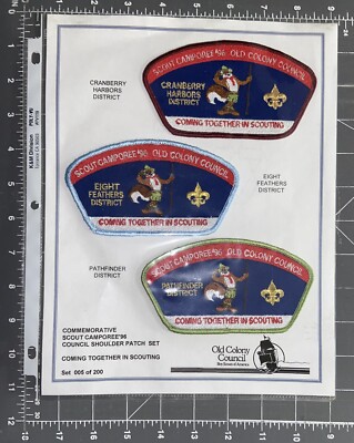 Alt Kolonie Rat Occ 3 Aufnäher Distrikt Csp Set 1996 Camporee Boy Scouts BSA Ma