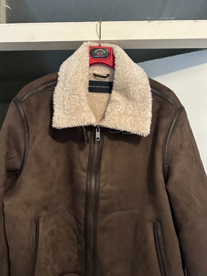 French Connection Men's Dark Brown Flight Faux Shearling Jacket £185 - Image 4 of 4