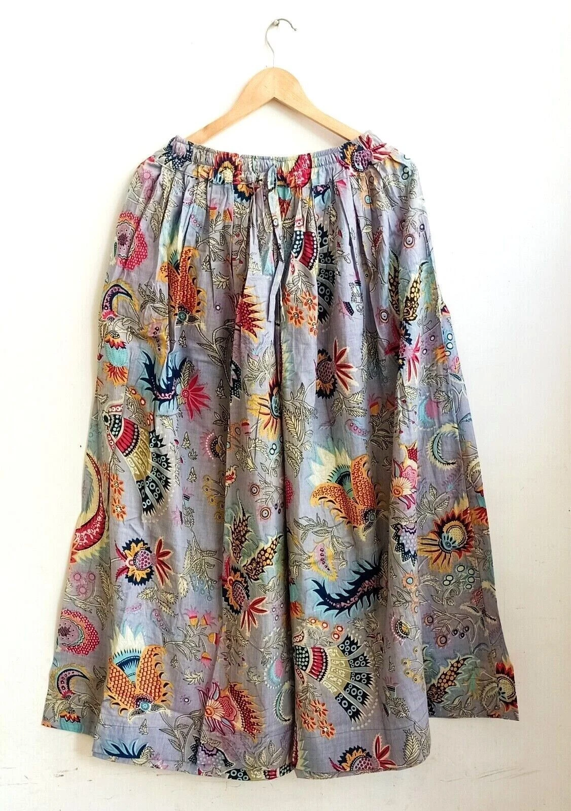 Indian Handmade Grey Print Skirt Women Causal Wear Maxi Skirts Long Cotton Skirt
