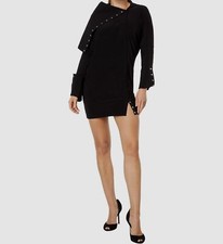  265 Norma Kamali Women's Black Asymmetrical Long Sleeve Mini Dress Size S/36