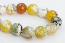 10MM Natural Lemon Yellow Cracked Agate Beads A Faceted Round Loose Beads 7.5"