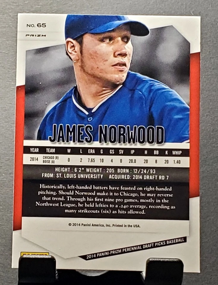 2014 Prizm Draft Picks #65 James Norwood PHILLIES Red, White & Blue Prizm⚾️NM/MT - Image 2 of 2