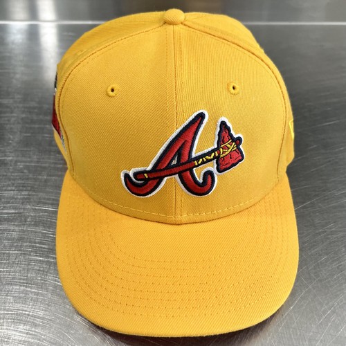 Atlanta Braves 2000 ASG Patch Red UV New Era 59FIFTY Yellow 4uCaps Hat 7 1/4 - Picture 2 of 7