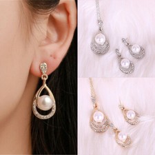 Earrings Necklace Set Prom Party Bridal Jewellery Diamante Pearl Crystal Wedding