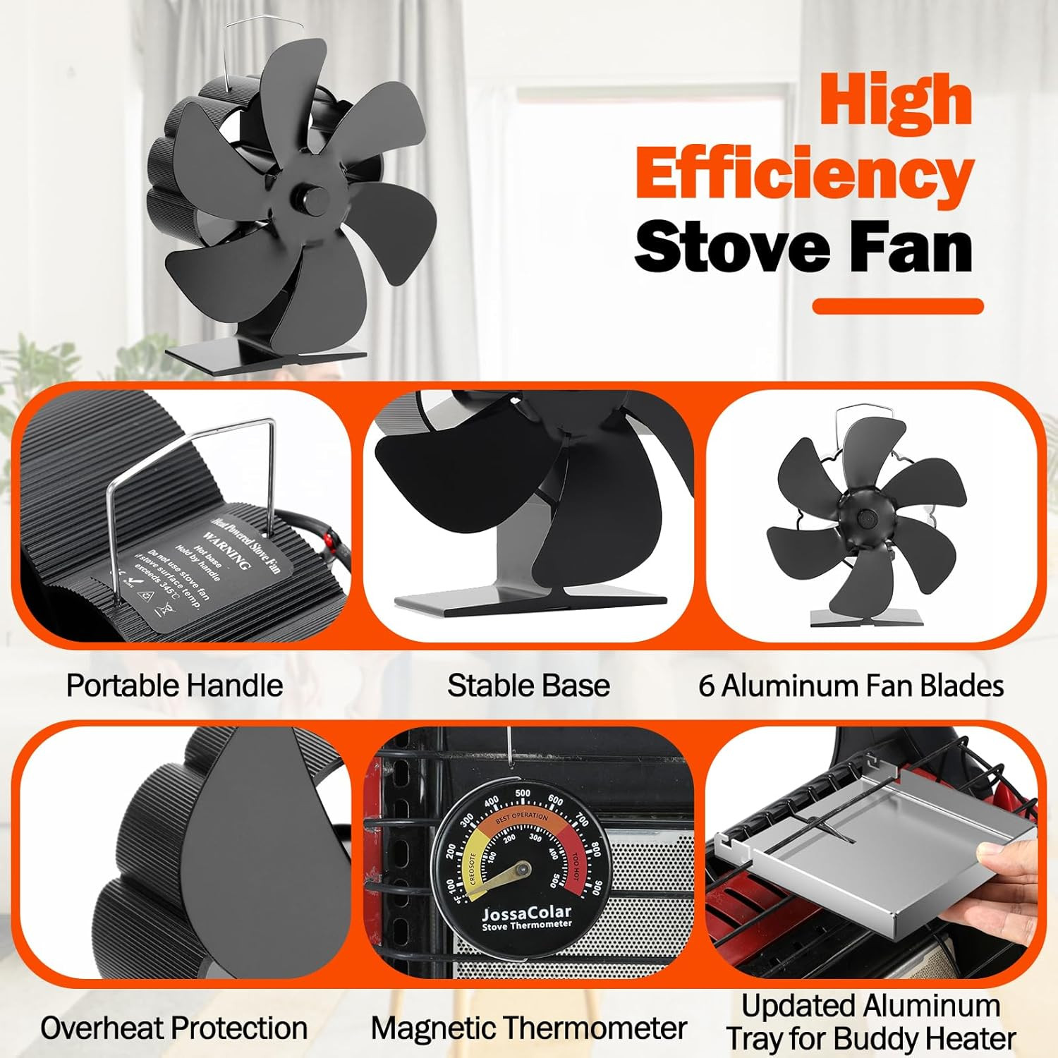 Wood Stove Fan for Buddy Heater, Heat Powered Fireplace Fan Thermoelectric Therm