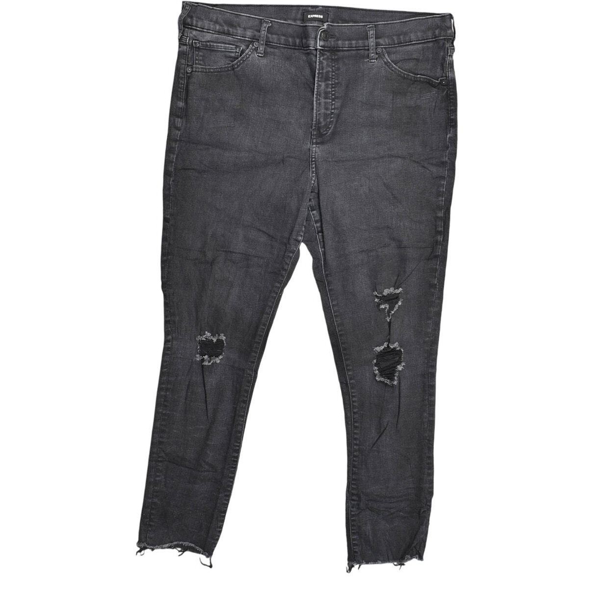 Express Black Skinny Jeans Size 16, Preowned Distressed Mid Rise Stretch