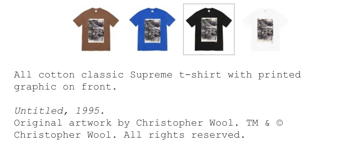 トップス Supreme Christopher Wool 1995' Tee 21FW New Christopher Wool x Supreme 1995 Tee - Black - Size Medium
