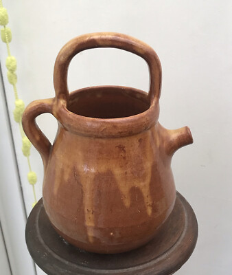 French Gargoulette Pottery Olive Oil Water Jug Jar Stoneware CONFIT Pot Vintage