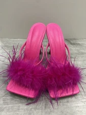 Feather Trim Strappy Mule . Size 7