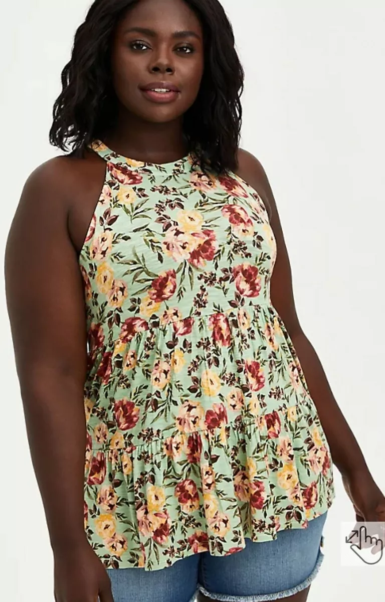 NWT Torrid Plus Size 4 4X 26 GODDESS TIERED TANK - SUPER SOFT FLORAL GREEN