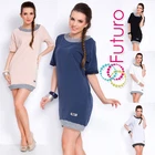 Womens Mini Jumper Dress Short Sleeve Boat Neck Cotton Tunic Size 8-12 FT3003A