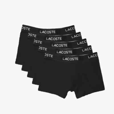 Lacoste Men' Boxer Casual 5 Pack Cotton Stretch BLACK S,M,XL