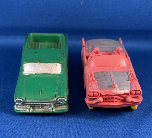 2 Vintage Green Ranchero Pickup Red Cadillac Auburn Rubber Toy Car USA 4.5" - Picture 4 of 7