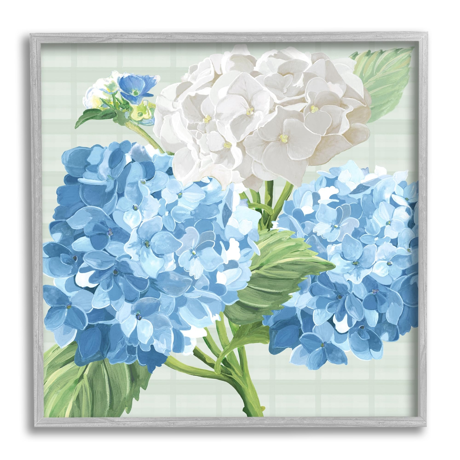 Hydrangeas on Plaid Gray Framed Giclee Art Design by Erica Christopher