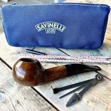Savinelli One Starter Kit Smooth Bent Author (321) 6mm Filter Pipe - New