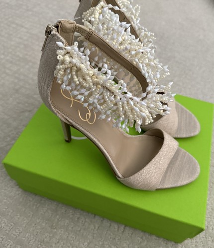 NWB Sam Edelman Gillie, Sand Linen ankle strap sandals size 8.5 - Bild 4 von 9