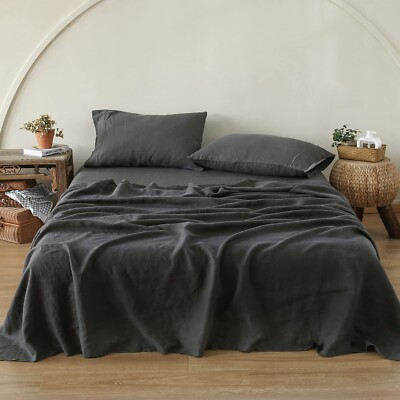 Simple&Opulence 100% Washed Linen Sheet Set-King Size-Natural France Flax Bed...