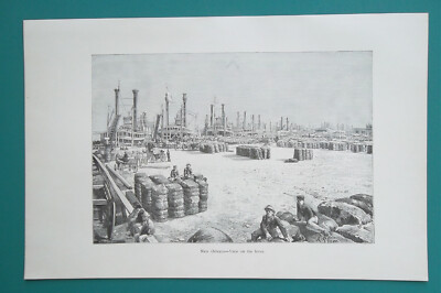 NEW ORLEANS Levee Steamboats Unload Goods Louisiana - 1893 Antique Print