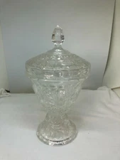 Vintage Lead Crystal Pedestal Covered Candy Dish Jar with Lid Clear 