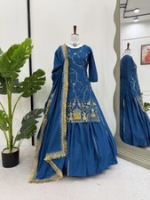 Presenting New Natural Crepe Silk Top Lehenga With Blue Dupatta For Women Wear