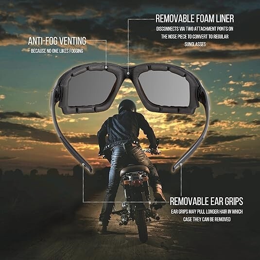 Pares De Gafas Anteojos Lentes Para Motocicleta Moto Sol Dia Y Noche Negro  NUEVO