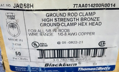New open box JAB58H Ground Rod Clamps 5/8 ( pack of 50)